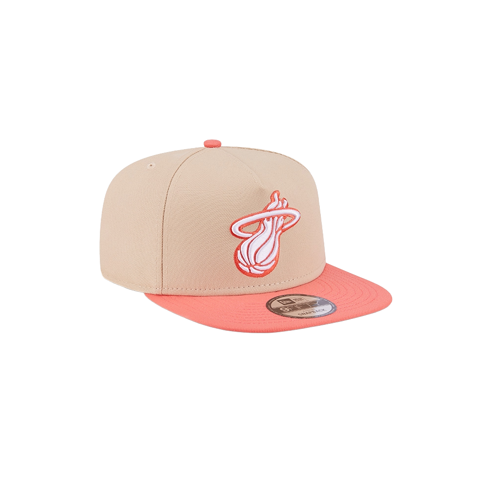 Tan and coral New Era snapback cap with Miami HEAT logo embroidered on front. - New Era Miami HEAT 2-Tone Logo Snapback