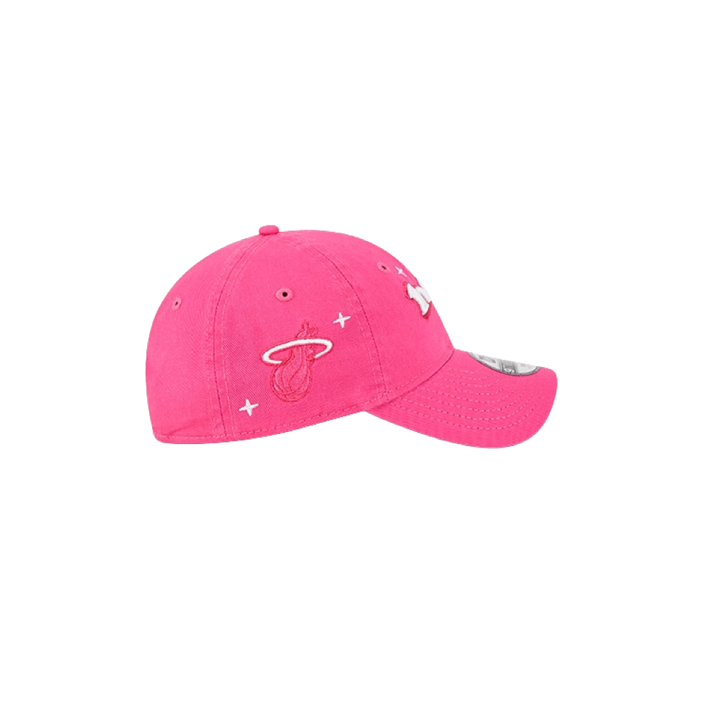 Pink adjustable youth hat with Miami HEAT logo and embroidered basketball design. - New Era Miami HEAT Youth Cheer Hat