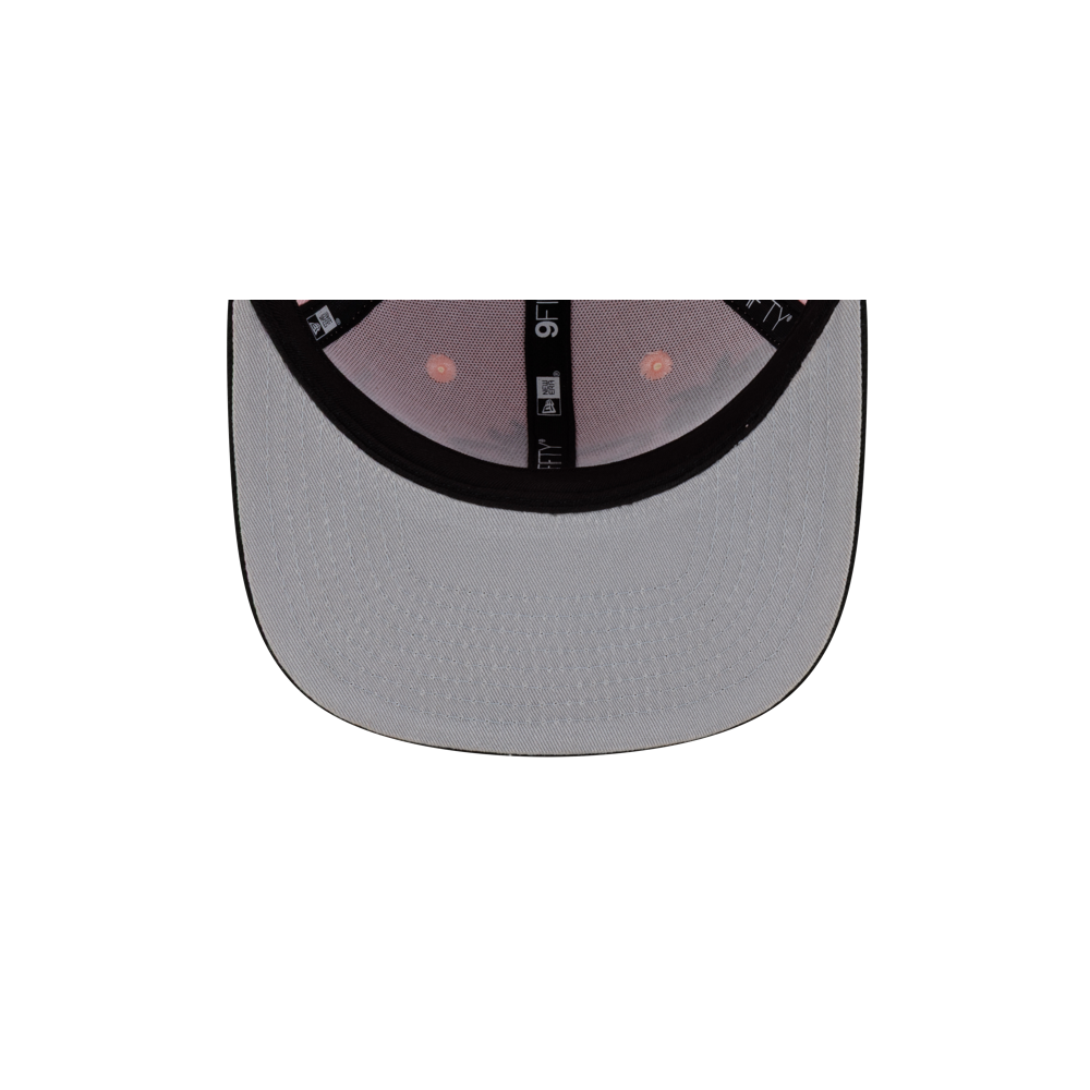 Top view of the underside of the Court Culture Original Vice Patch Snapback’s light gray brim, featuring a squared visor with black inner lining and visible stitching.