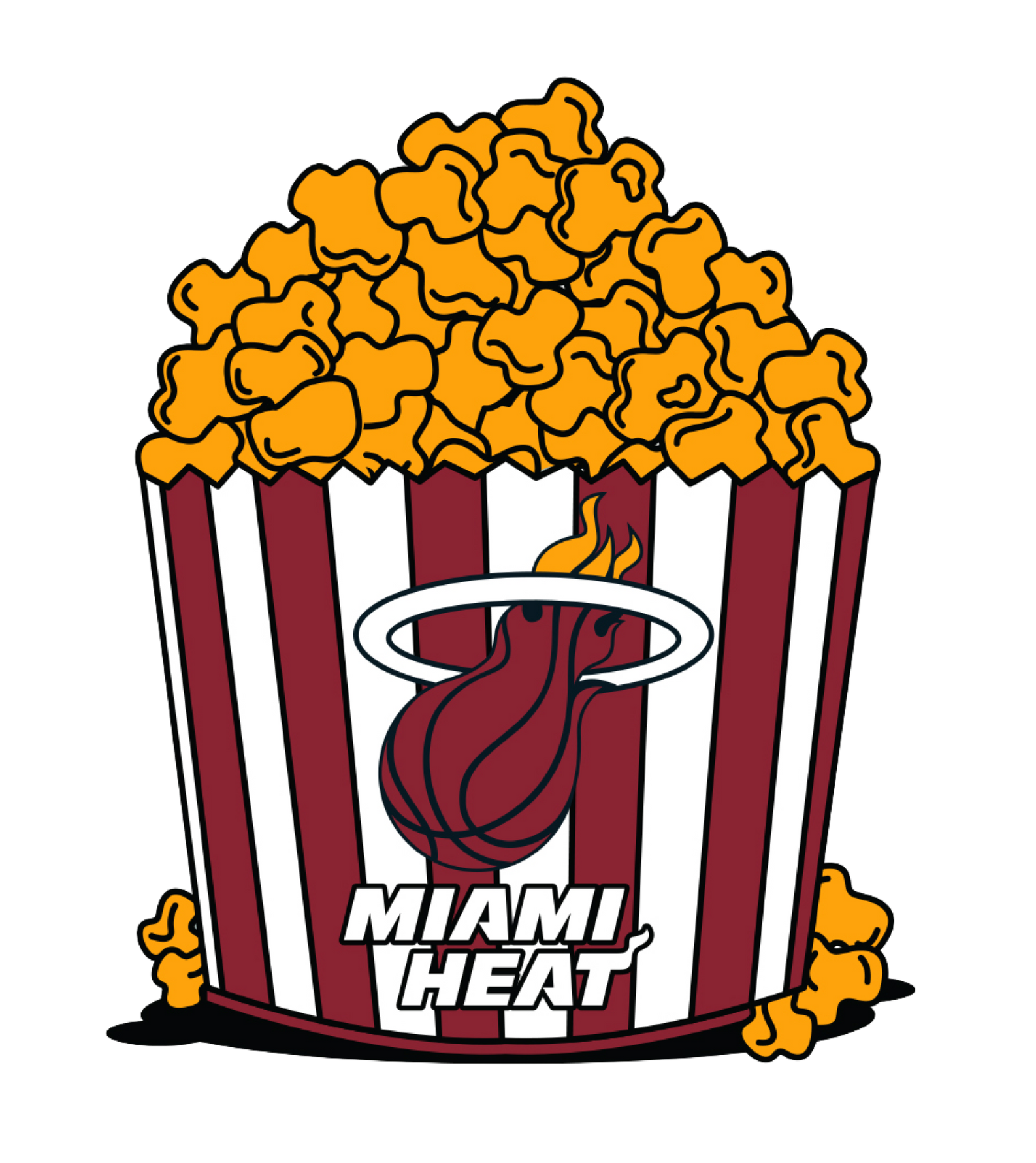 The Miami HEAT Popcorn Bucket Pin by Pro Specialties features a red and white striped popcorn bucket with the Miami Heat logo, 