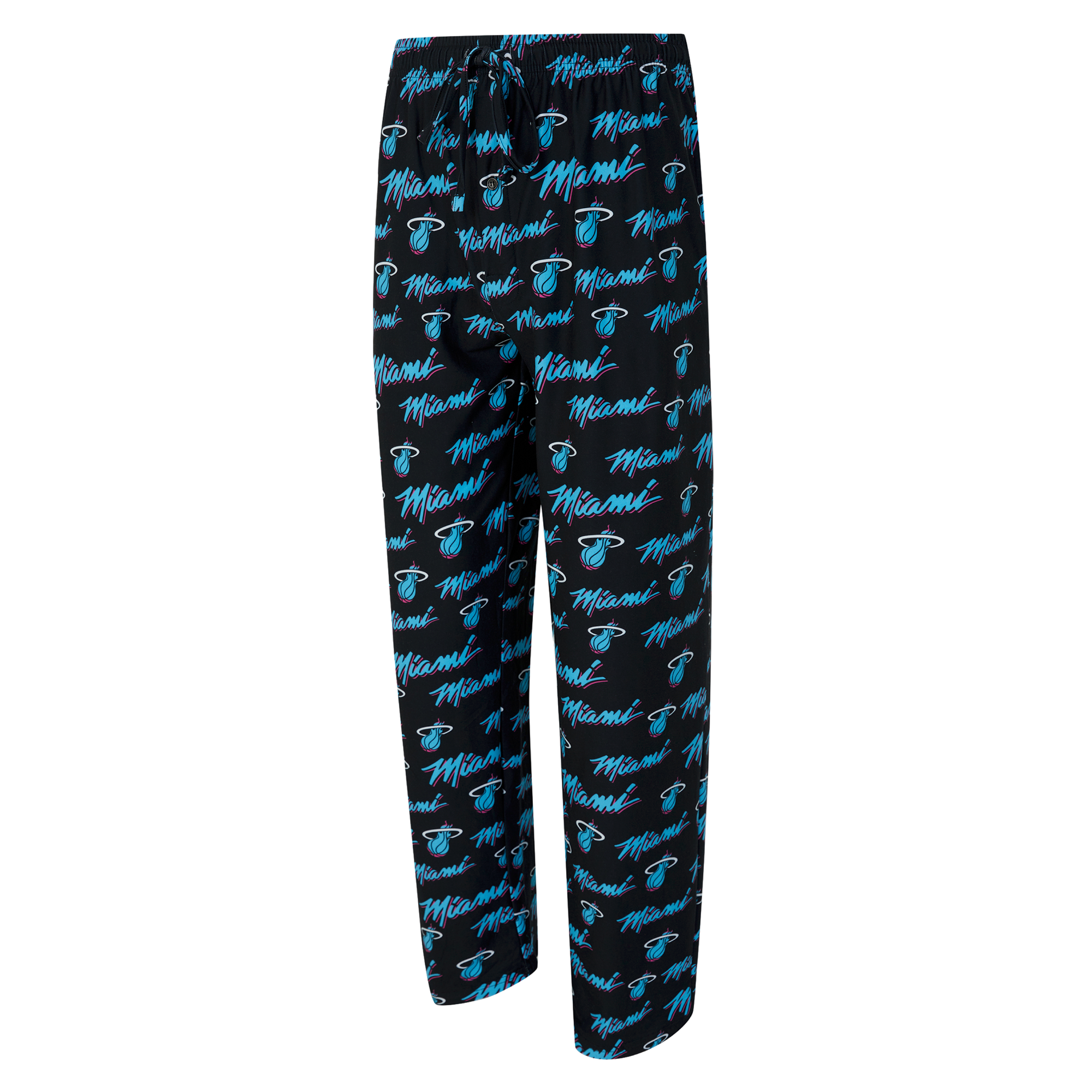 The Concepts Sports Miami HEAT Original Vice Nights Logo Pants feature a repeating team logo and 