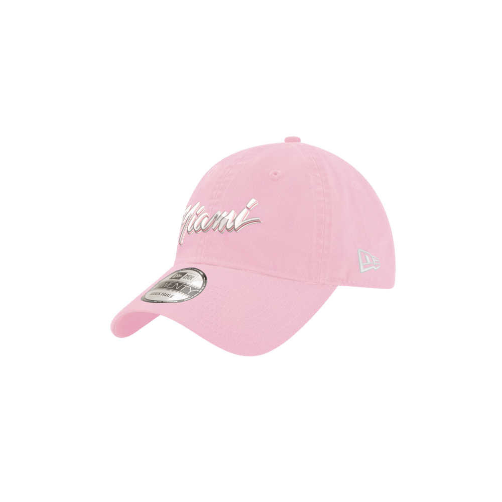 Show your support with the Court Culture BCA Miami Dad Hat—a light pink cap with a curved brim, “Miami” in white script on the front, and a small white logo on the side from Court Culture.