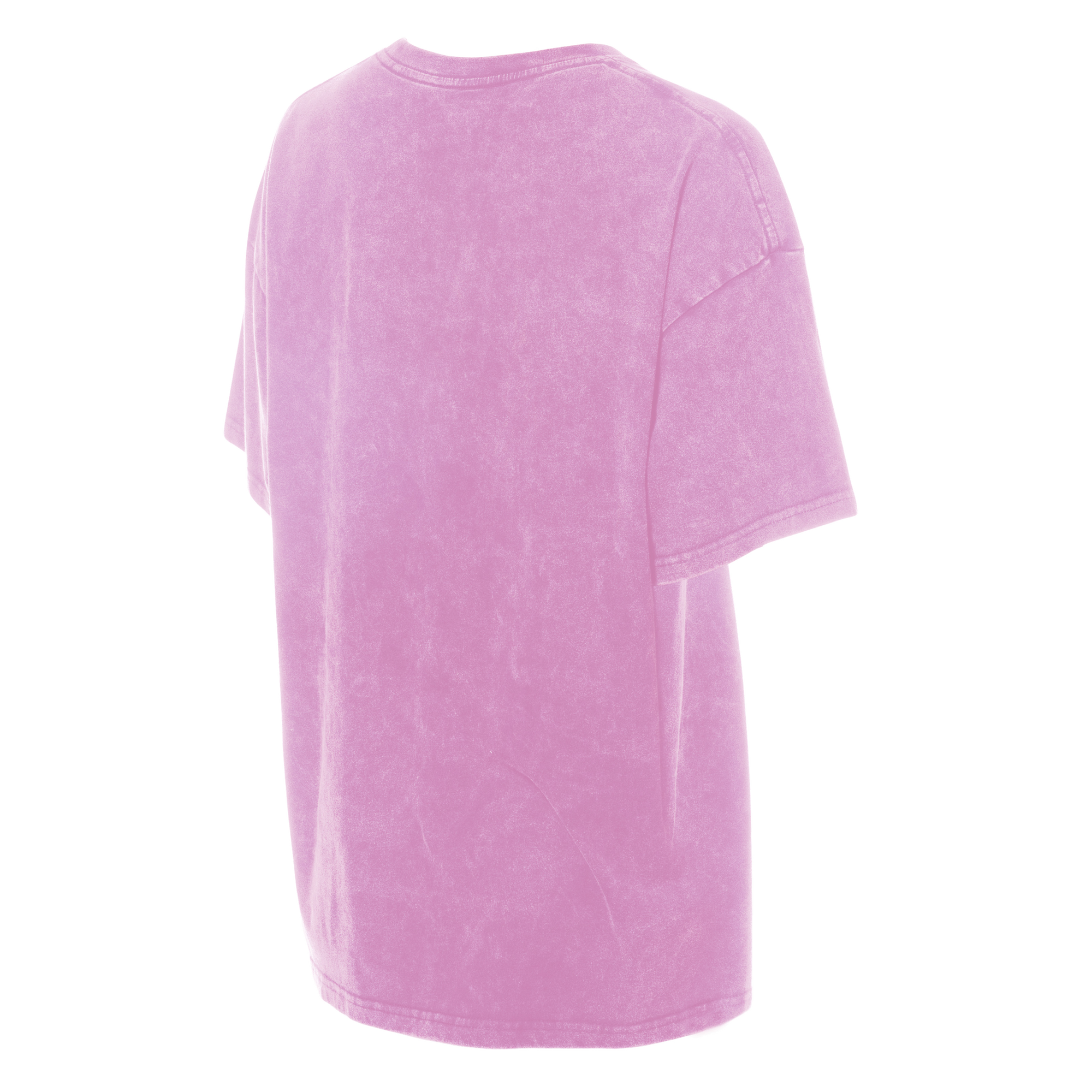 The New Era Miami HEAT Women's Pink Washed Tee by New Era is a loose-fitting, short-sleeved 100% cotton T-shirt in faded pink, shown from the back against a white background.