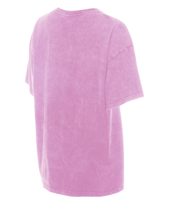 The New Era Miami HEAT Women's Pink Washed Tee features a vintage-style oversized fit with white and pink Heat logo, Eastern Conference, HEAT MIAMI, and Southeast Division text on the front. 100% cotton; machine wash cold.