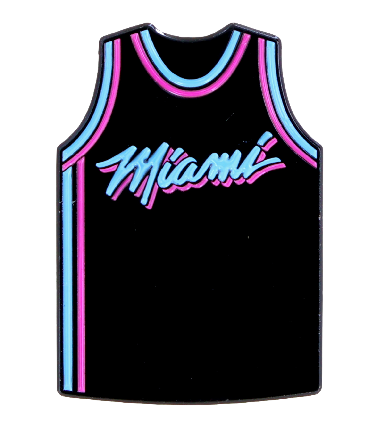 The Aminco Miami HEAT Original Vice Nights Jersey Pin is a black pin with pink and blue striped accents and 