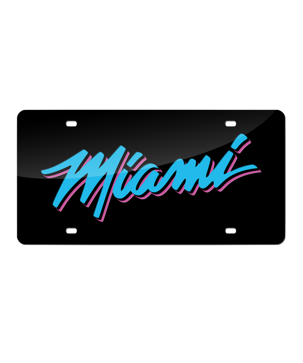 The Miami HEAT Original Vice Nights Acrylic License Plate by Rico Industries is a black 11