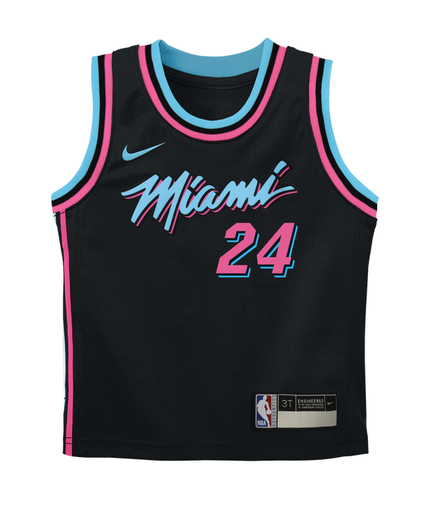 The Nike Norman Powell Original Vice Nights Replica Infant Jersey features a black design with blue and pink accents, 