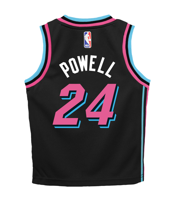 The Nike Norman Powell Original Vice Nights Replica Infant Jersey features a black design with blue and pink accents, 