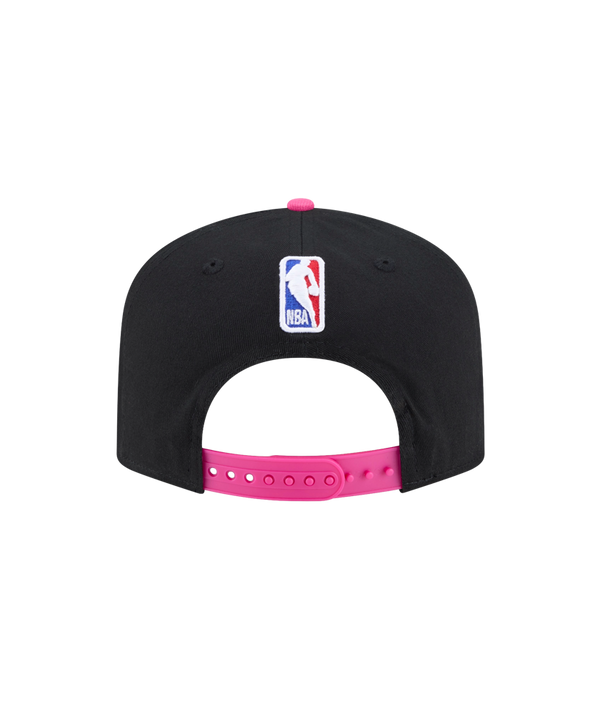 The New Era Miami HEAT Original Vice Nights Rope Snapback features a black cotton build, bright blue brim, 