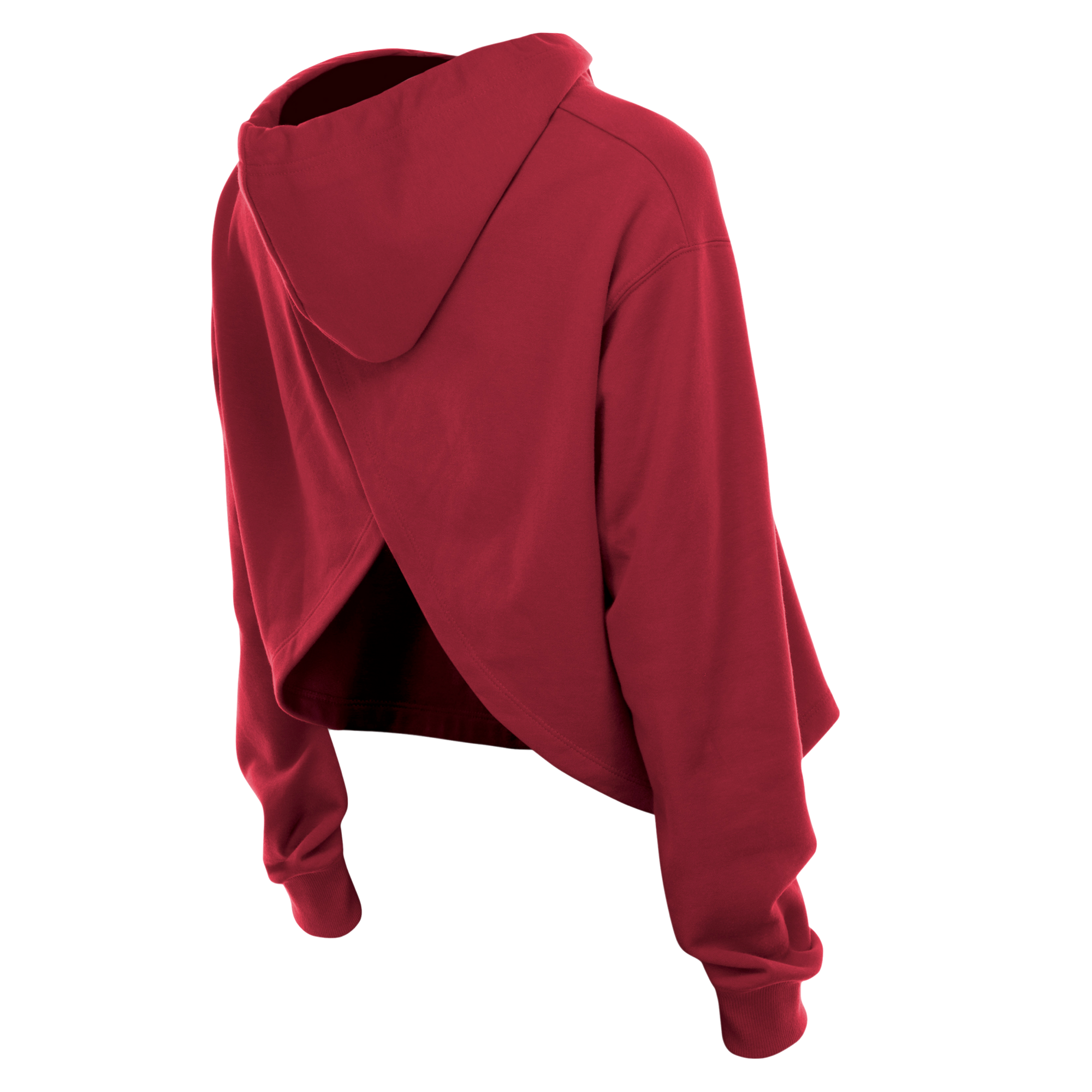 Red cropped hoodie with open back and hood, New Era Miami HEAT women's long sleeve design. - New Era Miami HEAT Open Back Women's Hoodie