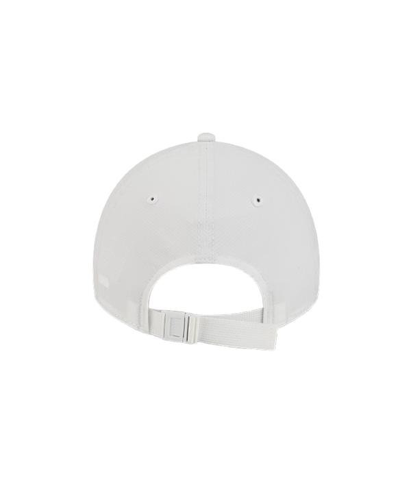 The New Era Miami HEAT Ripstop Dad Hat is a white polyester cap with the team logo on front and a silver sticker on the brim. One size fits most; spot clean only.