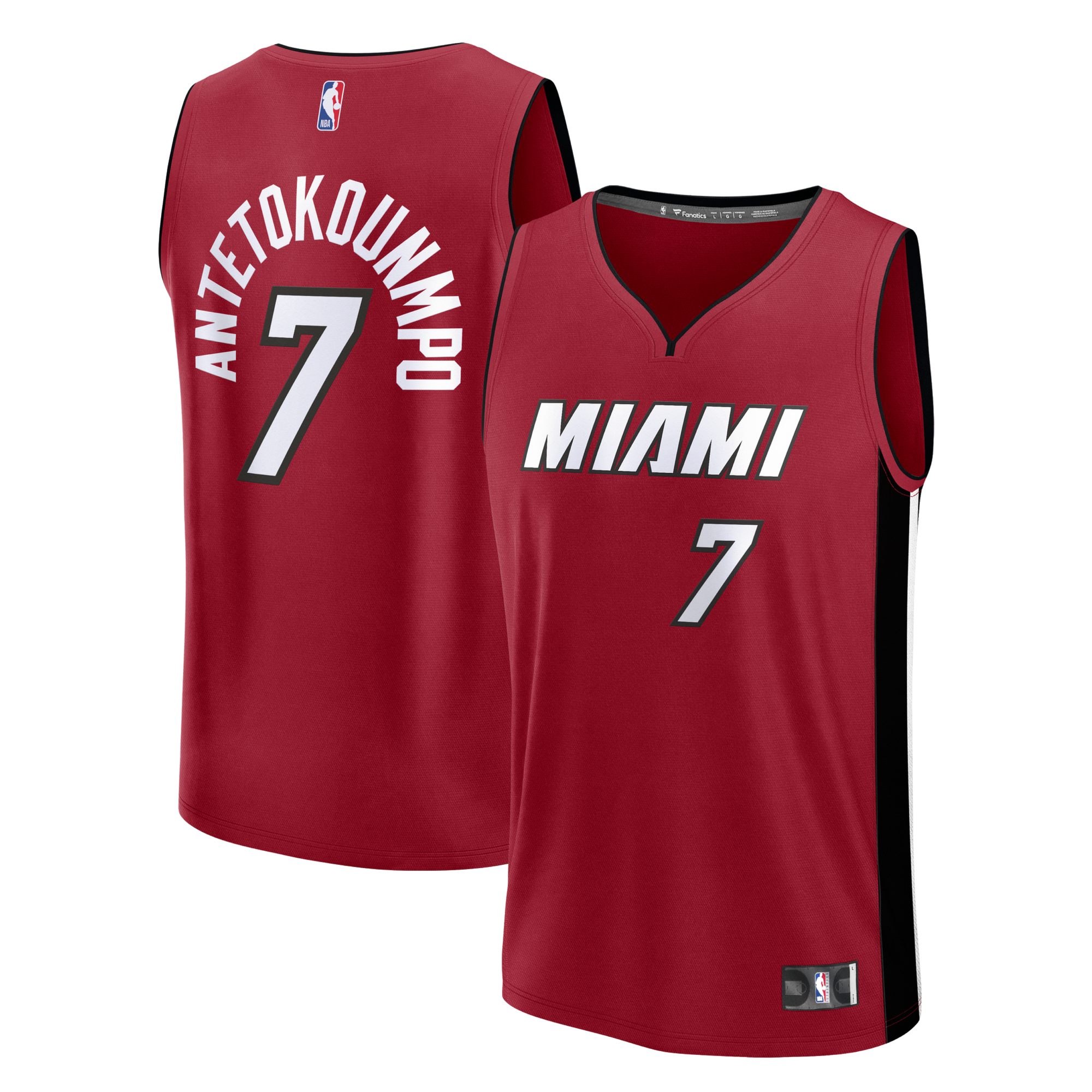 The Fanatics Giannis Antetokounmpo Miami HEAT Statement Red Replica Jersey features 