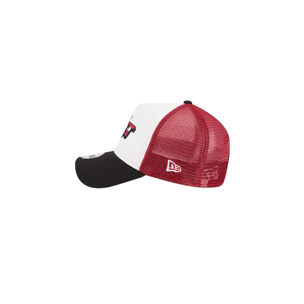 Miami HEAT youth trucker snapback hat with white front, black brim, and red mesh back. - New Era Miami HEAT Streak Youth Trucker Snapback