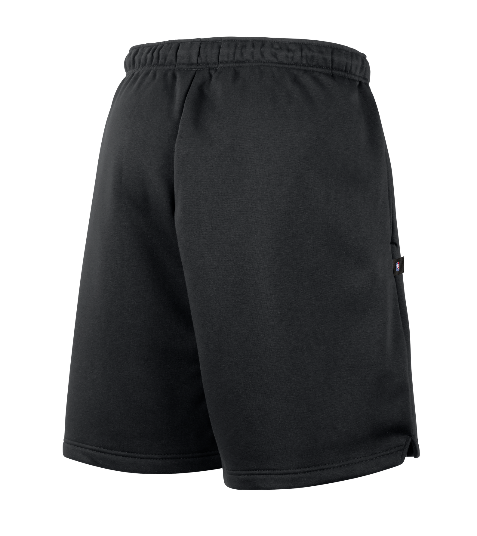 The Nike Miami HEAT Oversized Fleece Logo Shorts are black athletic shorts displayed from the back, featuring an elastic waistband and a small side logo tag. Made with soft, slightly stretchy fabric for a loose fit, they’re ideal for casual wear or sports activities.