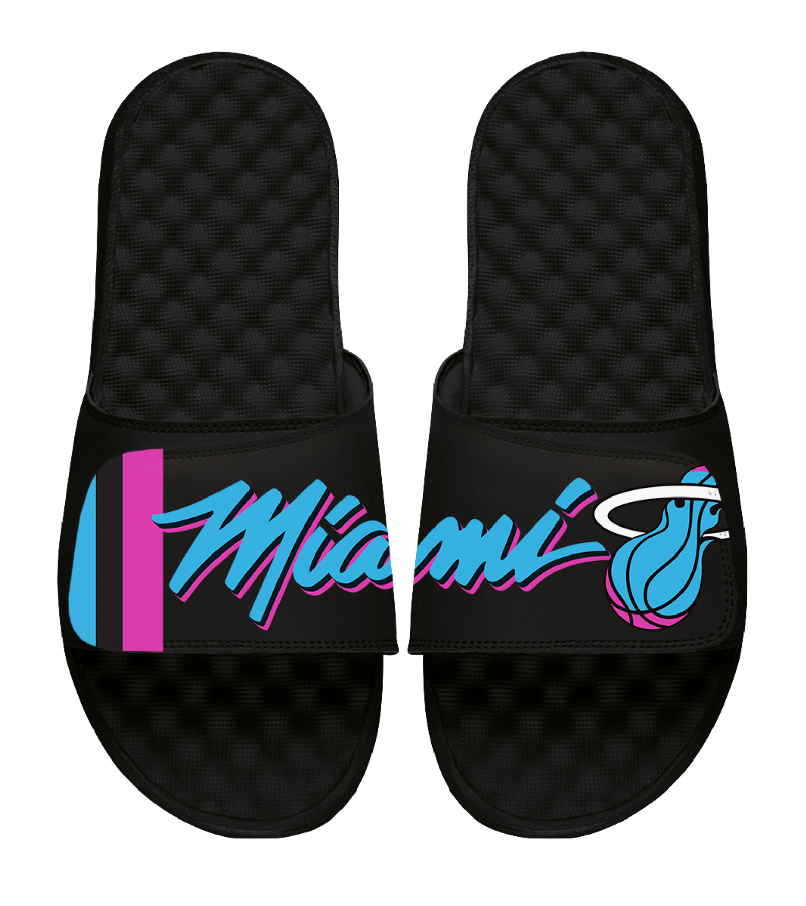 The ISlide Miami HEAT Original Vice Nights Split Sandals feature black adjustable straps with 