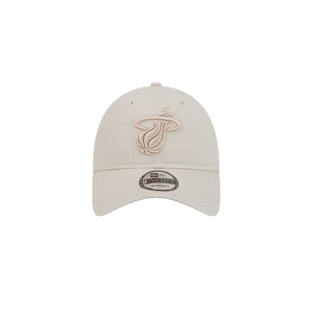 Stone color Miami HEAT dad hat with raised logo embroidery and curved brim.