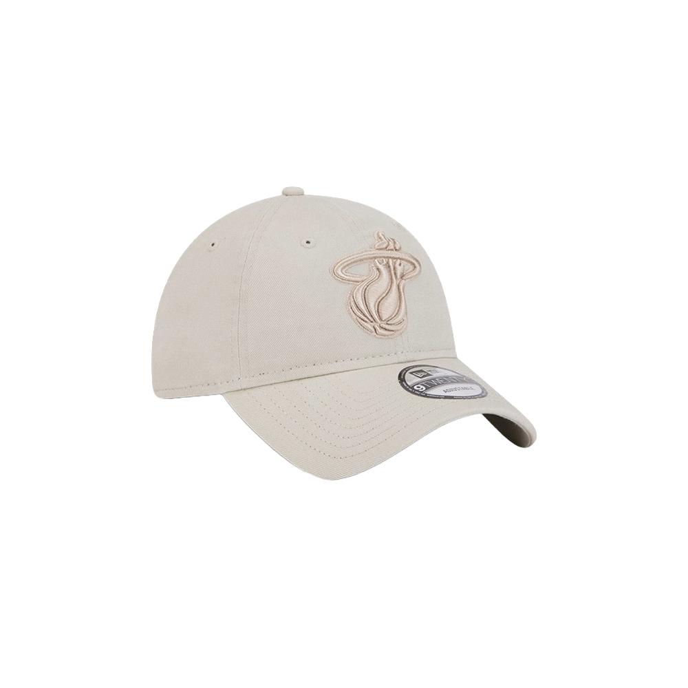 Stone-colored adjustable dad hat with Miami HEAT logo embroidered on front.