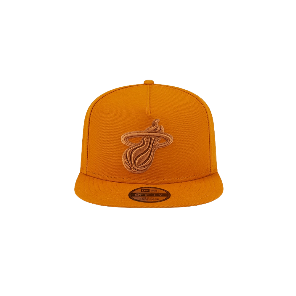Brown New Era snapback cap with raised Miami HEAT logo on front panel. - New Era Miami HEAT Brown Snapback