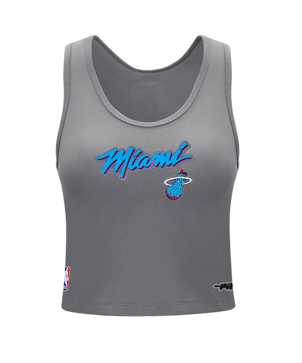 The Pro Standard Miami HEAT Original Vice Nights Women's Tank is a gray crop top featuring 