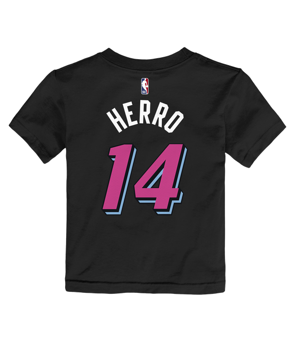 The Nike Tyler Herro Original Vice Nights Kids Name & Number Tee features 