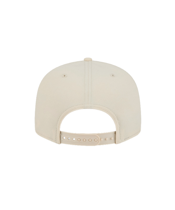 The New Era Miami HEAT Beige Color Pack Snapback features a beige polyester build with the team logo embroidered in matching beige on the front. One size fits most. Product is shown against a plain white background.