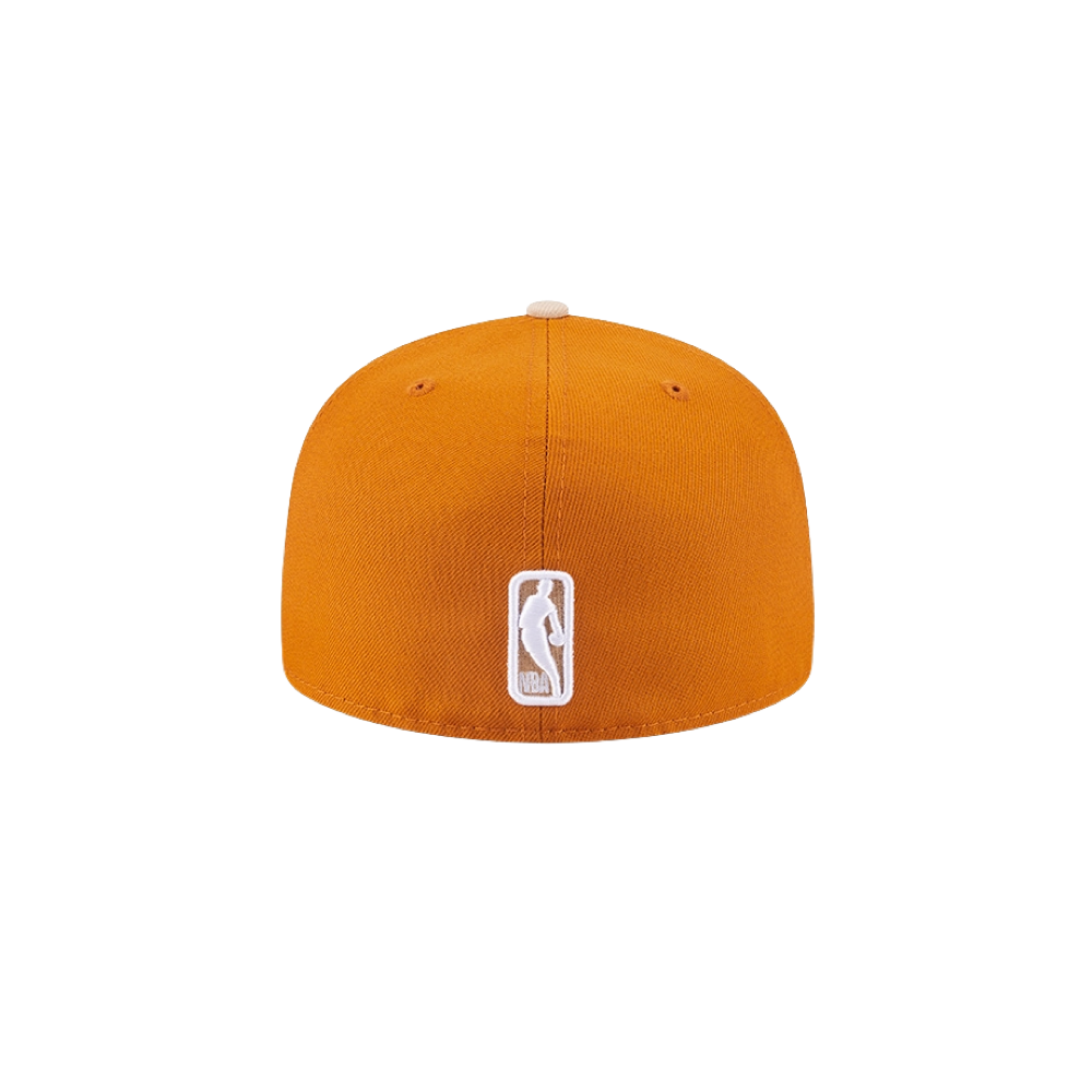 Brown New Era fitted hat with white NBA logo on back, Miami HEAT style. - New Era Miami HEAT Brown 2-Tone Fitted Hat