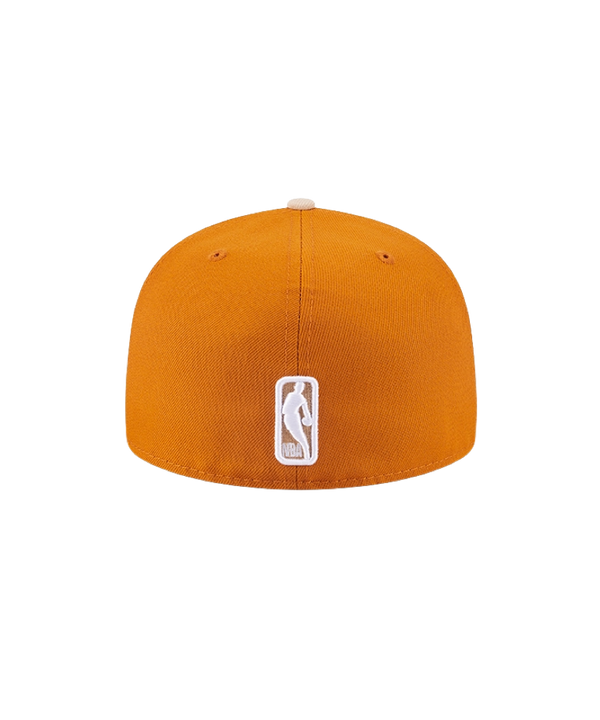 Miami HEAT fitted hat with brown crown and beige flat brim, white embroidered logo front. - New Era Miami HEAT Brown 2-Tone Fitted Hat
