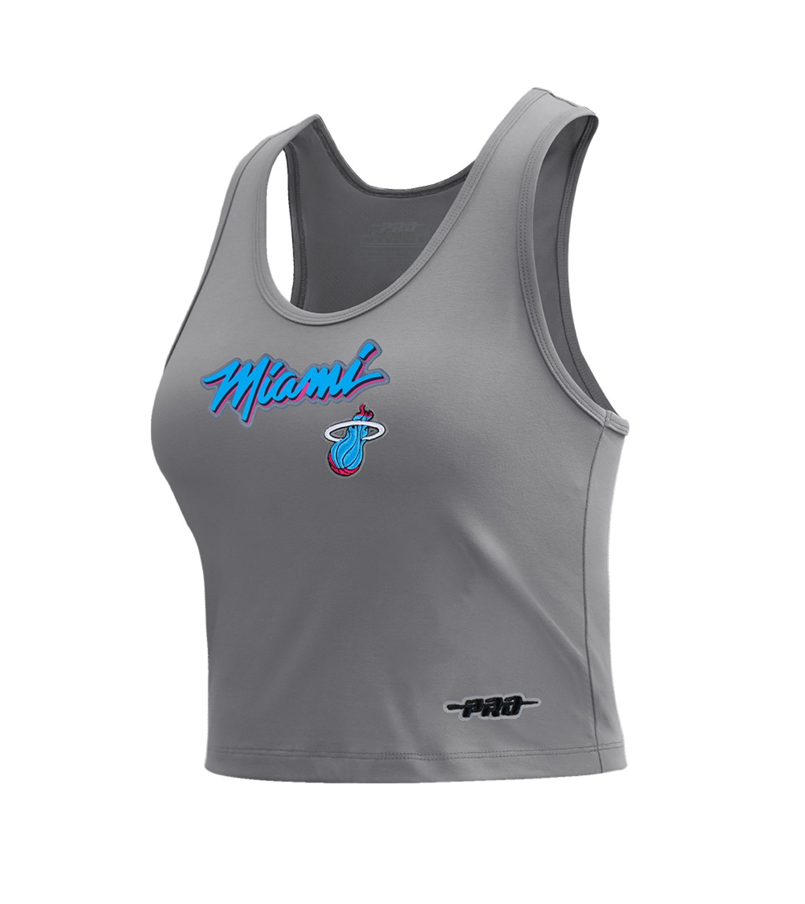 The Pro Standard Miami HEAT Original Vice Nights Women's Tank is a gray athletic crop top in a standard fit, featuring 