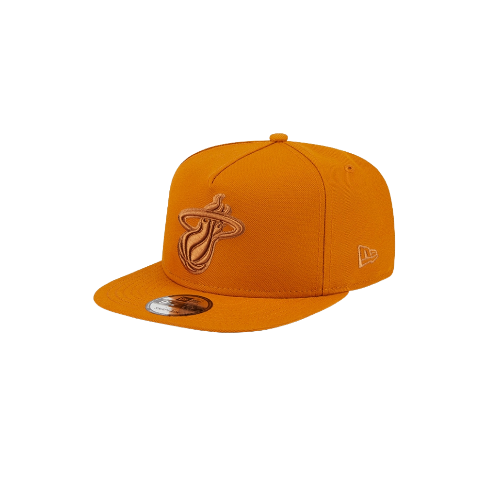 Brown New Era snapback cap featuring stitched Miami HEAT logo and adjustable back strap. - New Era Miami HEAT Brown Snapback