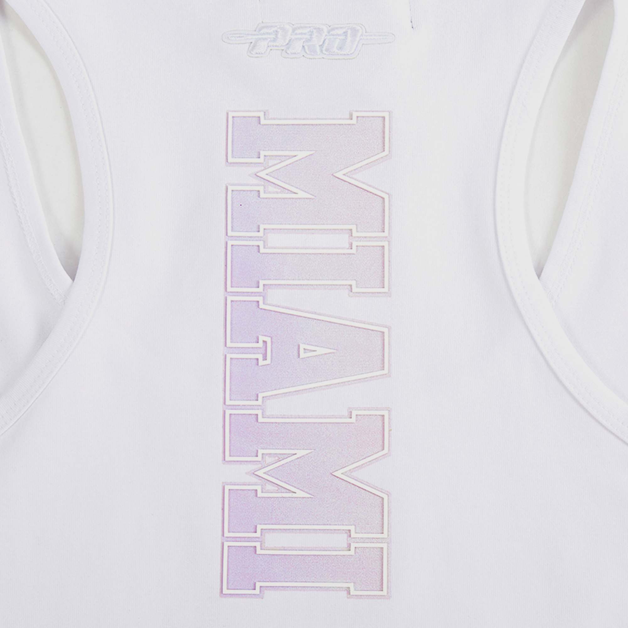 A close-up of the Pro Standard Miami HEAT Hologram Women's Tank by Pro Standard, made from a soft cotton blend with a standard fit and fully washable for easy care.