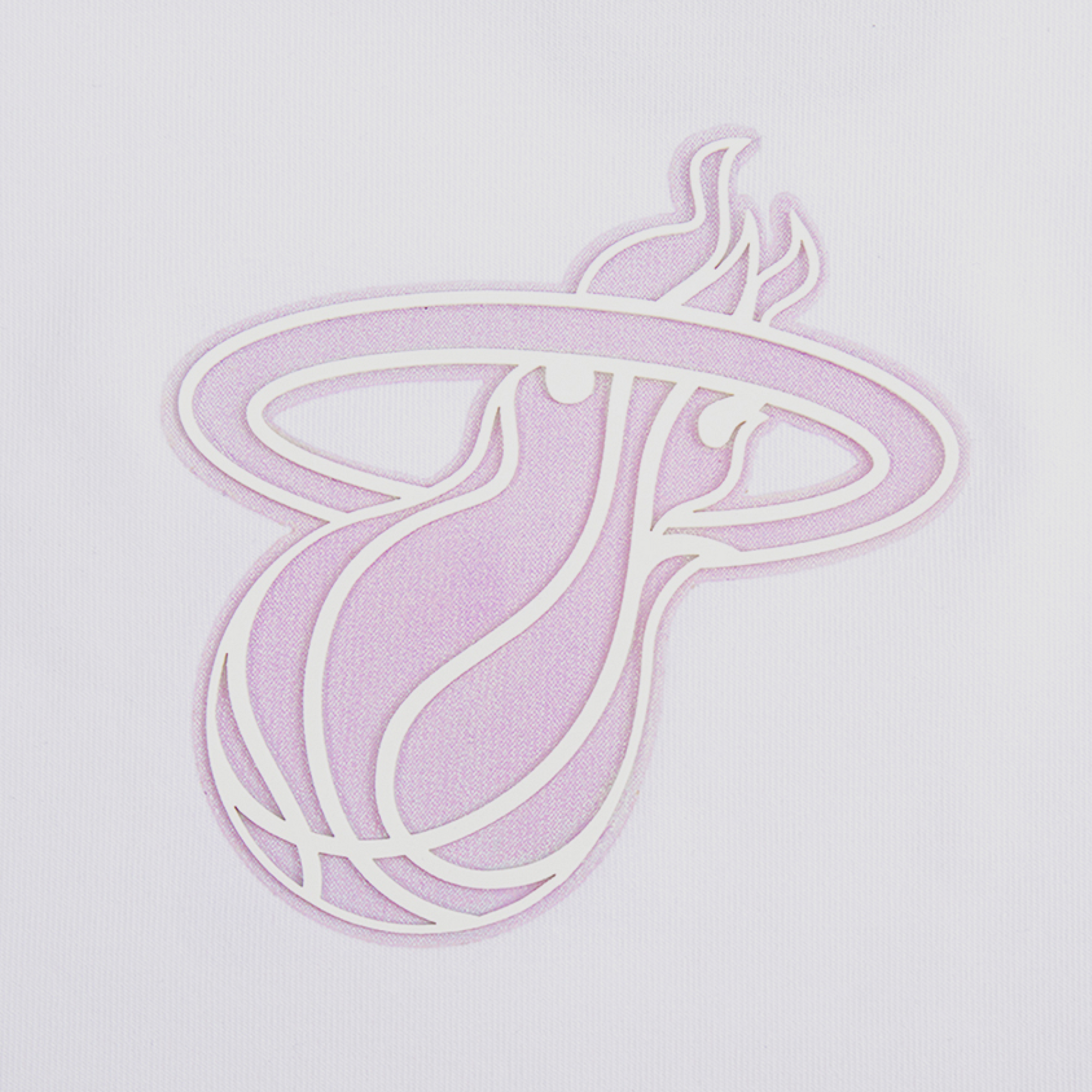 The Pro Standard Miami HEAT Hologram Women's Tank features a stylized light pink basketball with flame accents and a ring—reminiscent of the Miami Heat logo—on a white background. Made from a washable cotton blend for comfort and durability.
