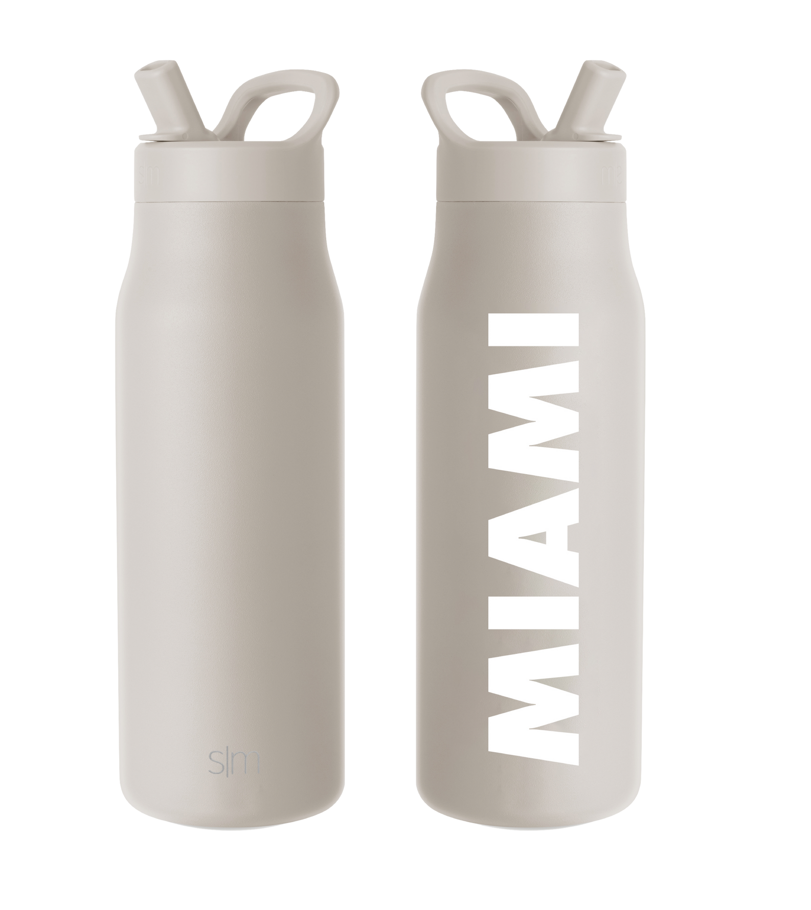 Cream Simple Modern 34oz Block Bottle featuring bold white Miami HEAT text and a looped straw lid. - Simple Modern Miami HEAT 34oz Block Bottle