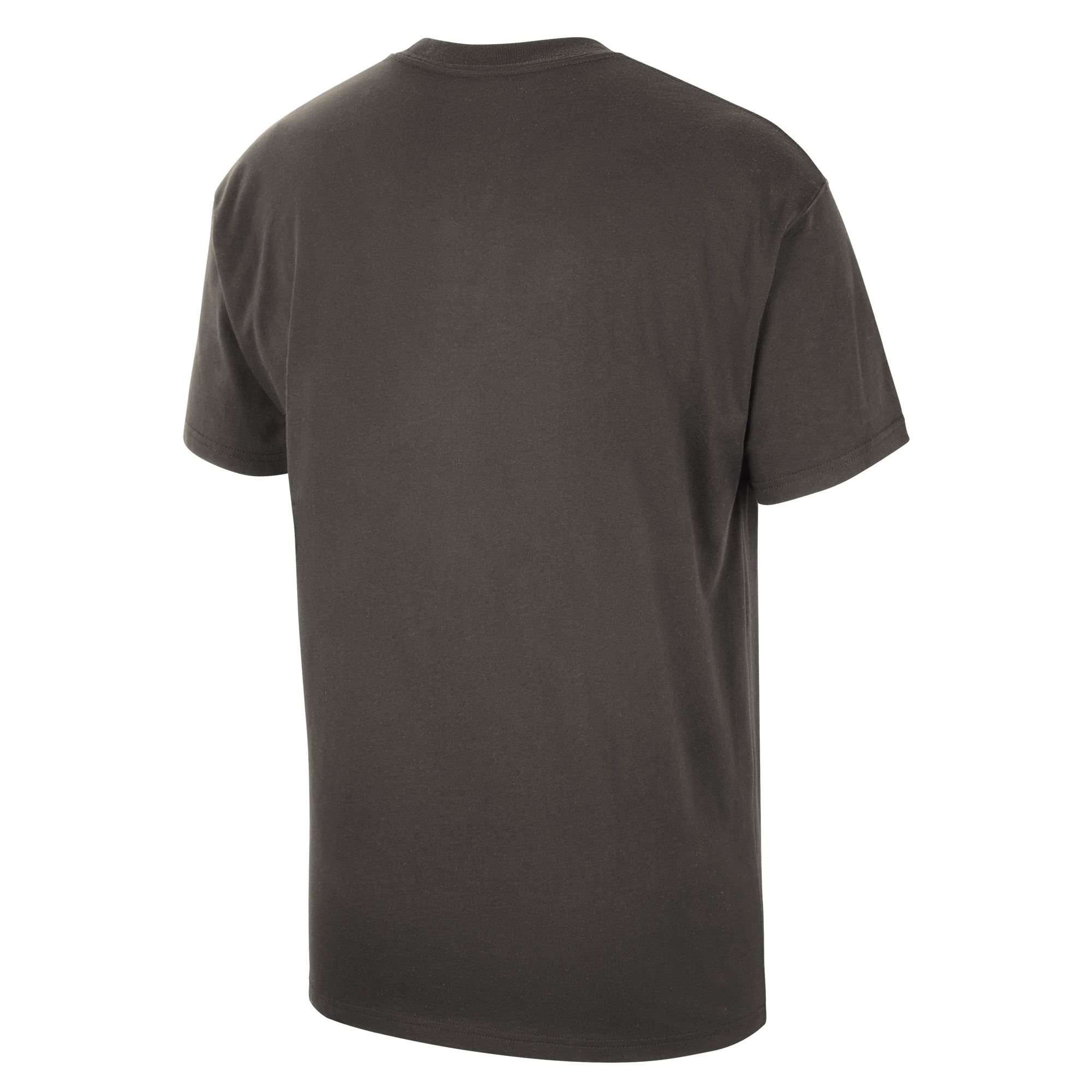 The Nike Miami HEAT Black Travel Tee by Nike is displayed from the back against a white background. This short-sleeve cotton t-shirt features a sleek black design with no visible logos, graphics, or text. Ideal for comfortable everyday wear and travel.