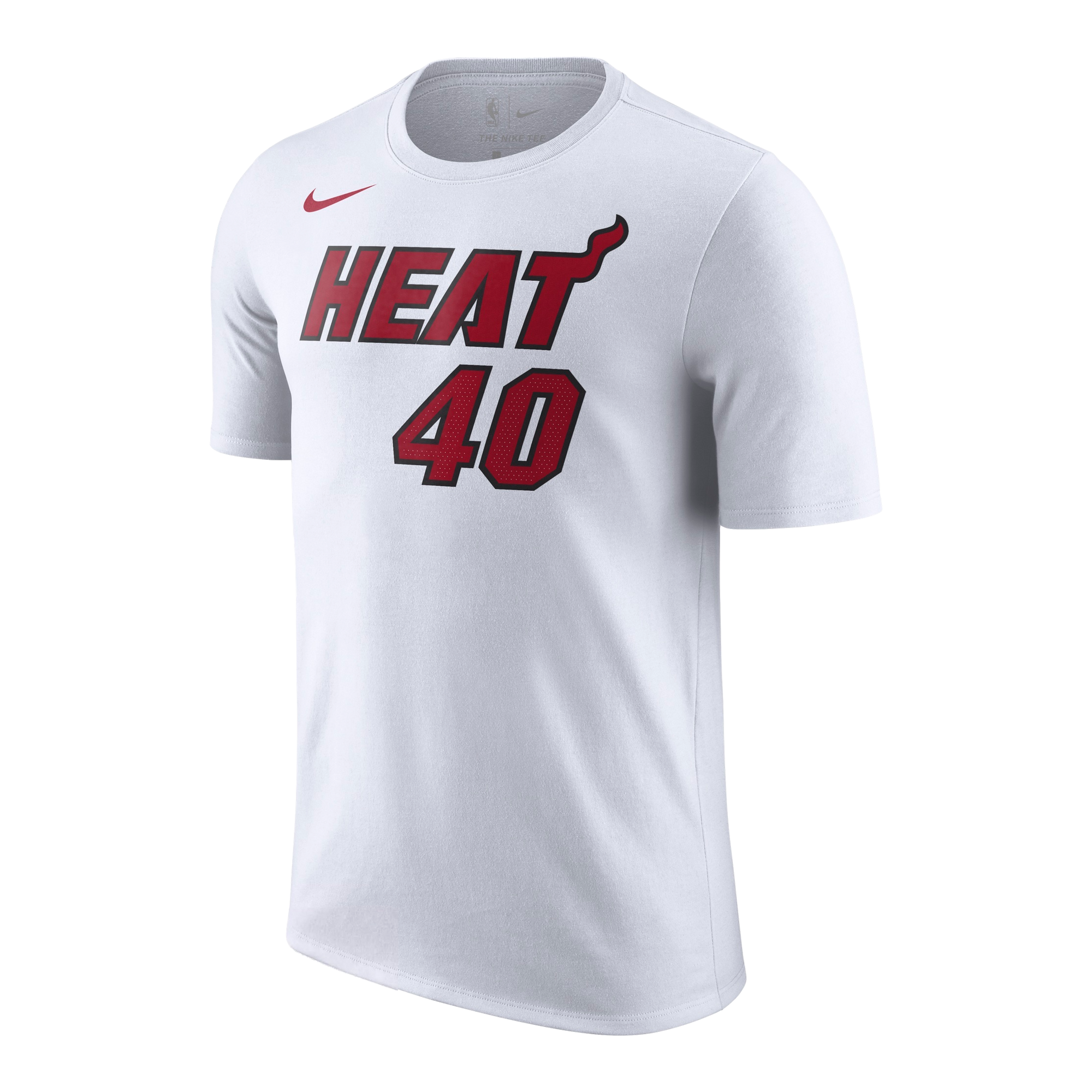 White Nike tee with red Miami HEAT logo and number 40 on front, Udonis Haslem style. - Udonis Haslem Nike Miami HEAT Association White Name & Number Tee