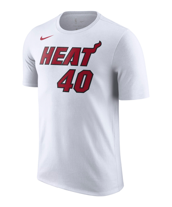 White Nike tee with red Miami HEAT logo and number 40 on front, Udonis Haslem style. - Udonis Haslem Nike Miami HEAT Association White Name & Number Tee