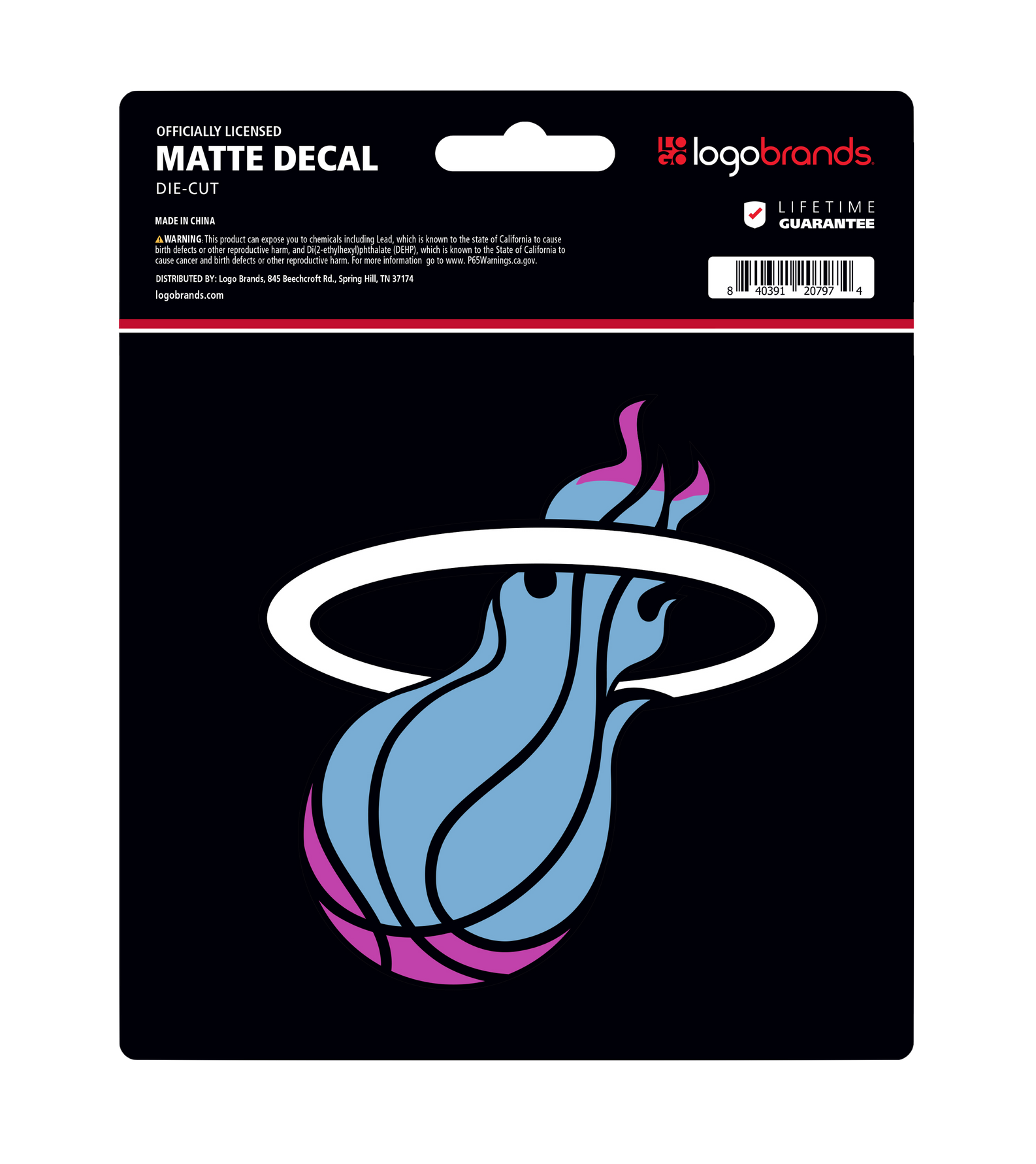 Show your team pride with the Miami HEAT Original Vice Nights Logo Decal by Logo Brands, featuring a stylish blue and purple flaming basketball logo with a white hoop—perfect for any fan.
