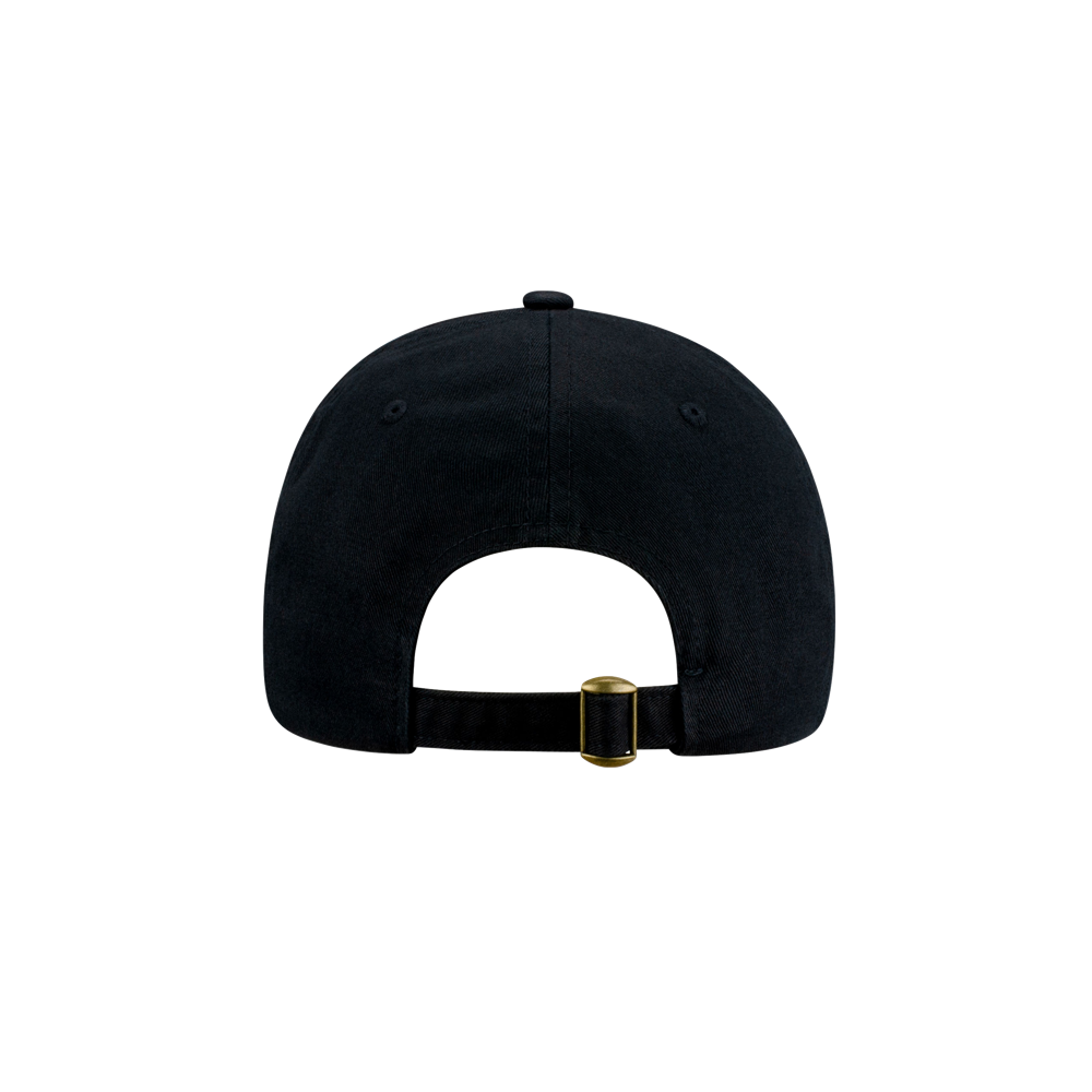 The Item Of The Game Miami HEAT Original Vice Nights Logo Dad Hat is a black cotton baseball cap with an adjustable gold-buckle strap, shown from the back on a plain white background. One size fits most.