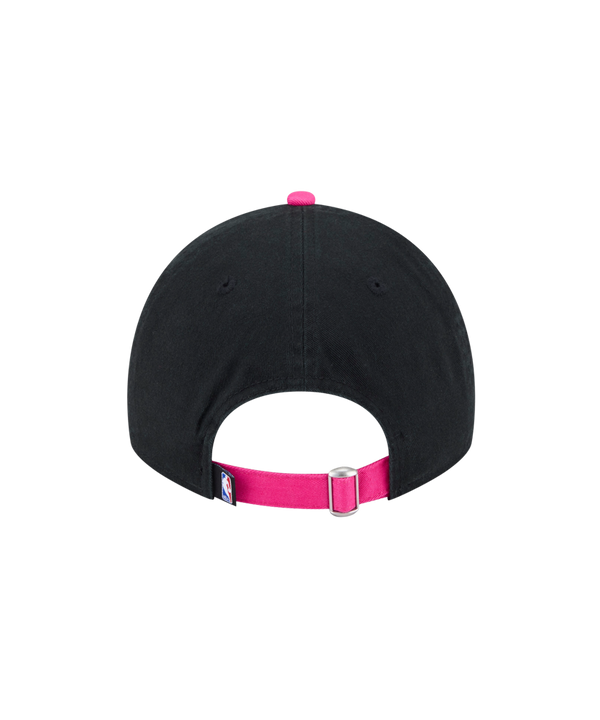 The New Era Miami HEAT Original Vice Nights Wordmark Dad Hat is a black and blue cotton cap with 