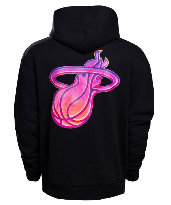 Court Culture Vice City Hoodie — black, standard fit with front pocket and Vice City in pink cursive on the left chest. Cozy cotton-poly blend; machine wash cold. Shown on a plain white background.