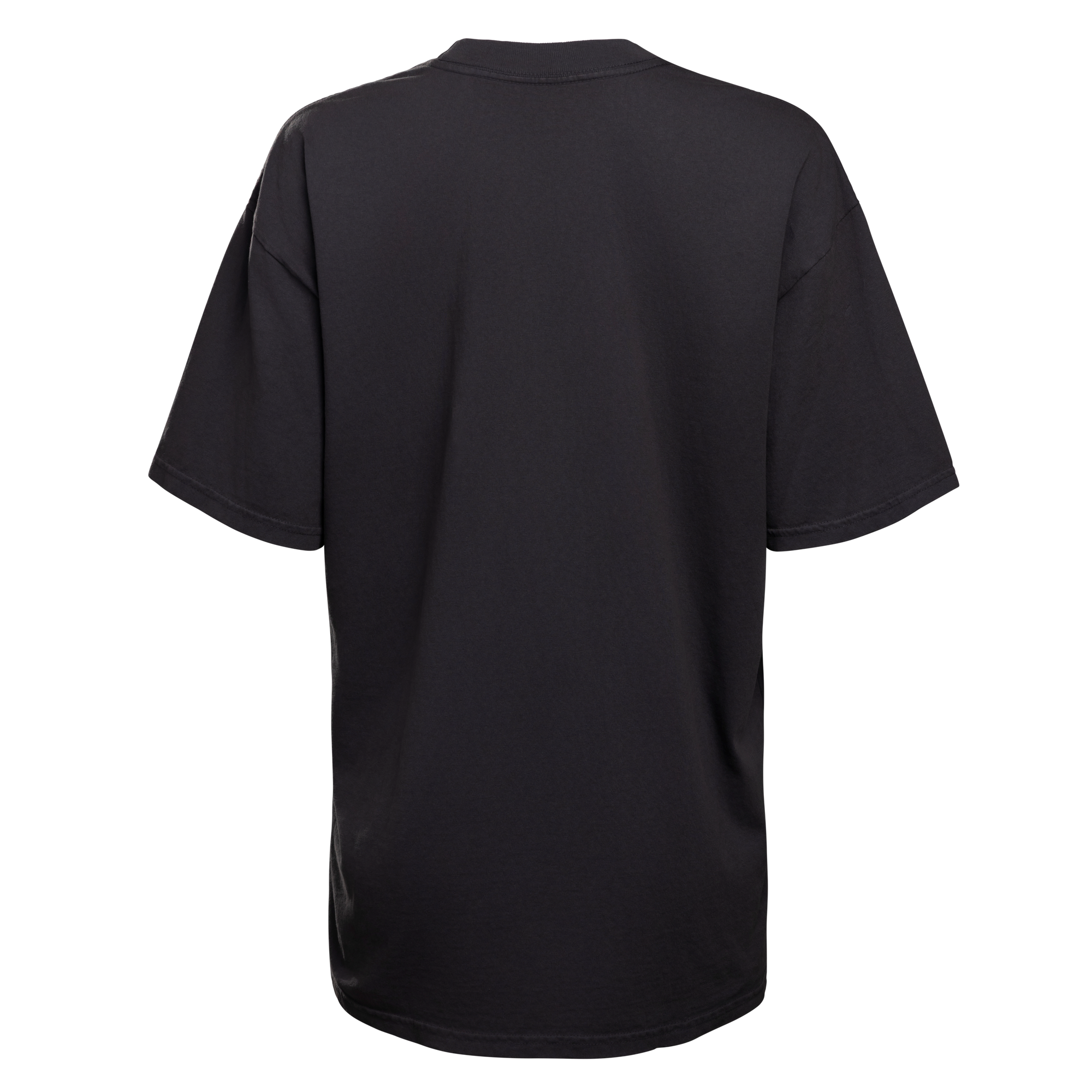 The Court Culture x Duvin Vice City Postcard Tee features a black standard-fit, short-sleeve design in midweight cotton, shown from the back on a white background.