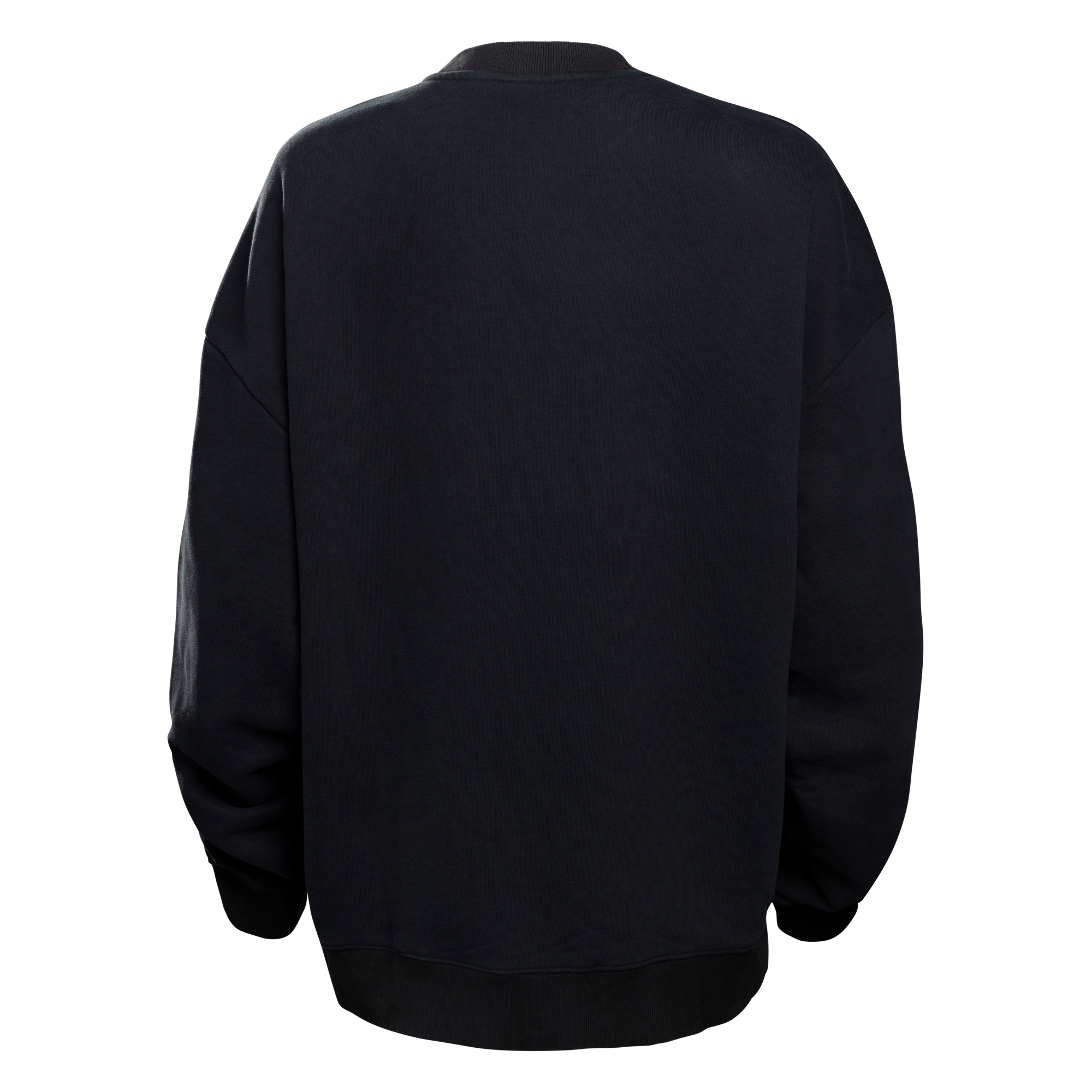 The Court Culture x Duvin Welcome to Vice City Crewneck is a black premium fleece sweatshirt with long sleeves and a relaxed loose fit, shown from the back against a white background.
