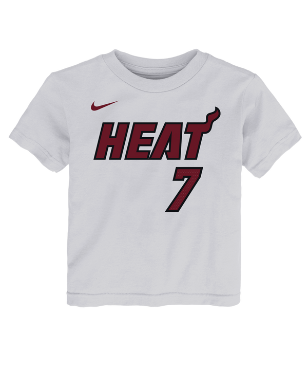The Giannis Antetokounmpo Nike Association White Name & Number Toddler Tee by Nike features short sleeves and a crisp white color, with Giannis’s number 7 and official team graphics on the front along with a small red Nike swoosh. Made from 100% cotton in a standard fit, this tee is both comfortable and stylish—and easy to care for, thanks to its machine wash cold instructions.