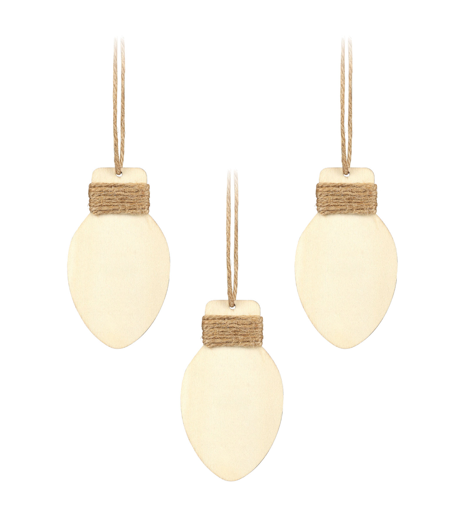 The Forever Collectibles Miami HEAT 3-Pack Wooden Ornaments includes three light bulb-shaped ornaments with twine loops and jute-wrapped tops, each measuring 4