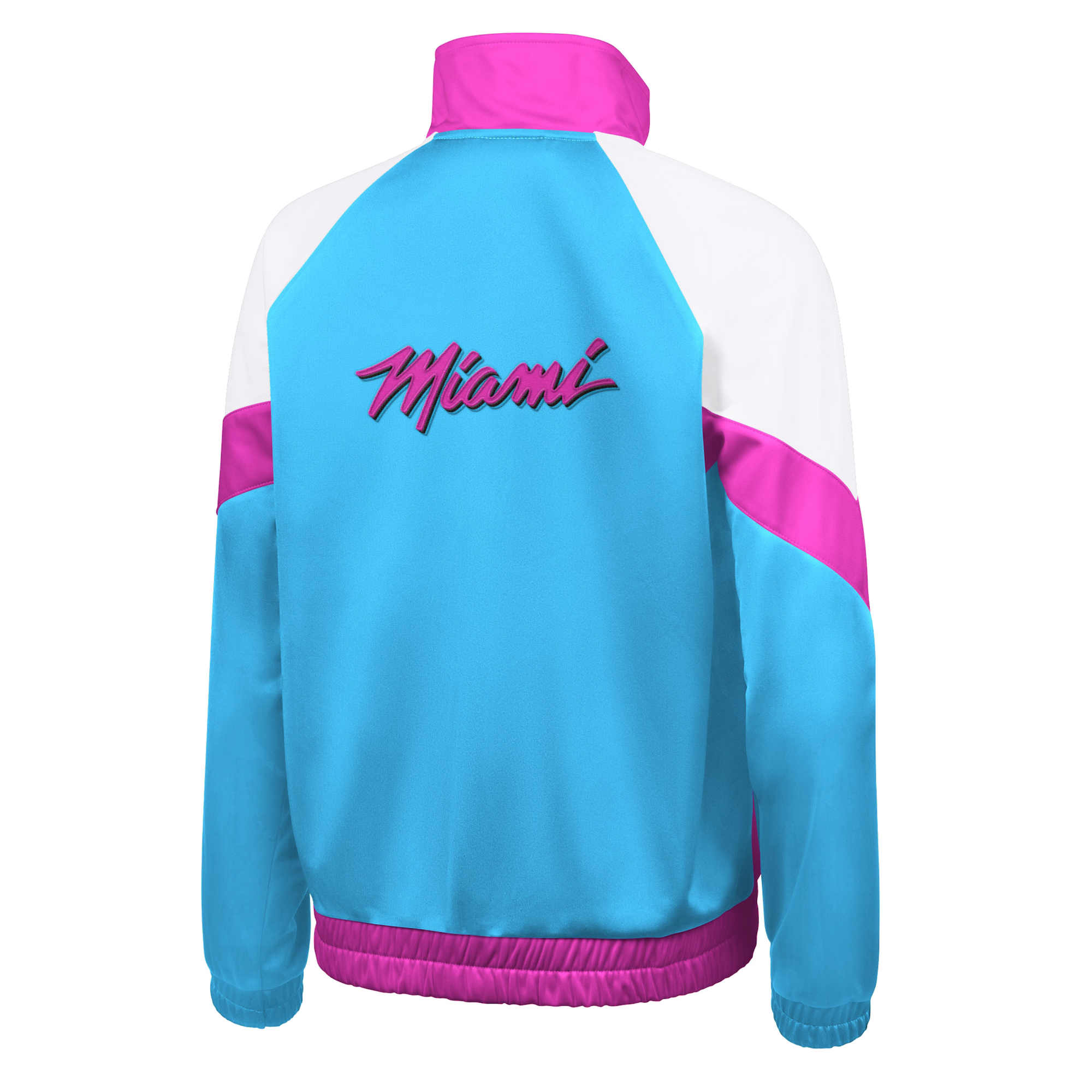 The G-III Sports Miami HEAT Original Vice Nights Women's Jacket features turquoise, white, and pink panels, 