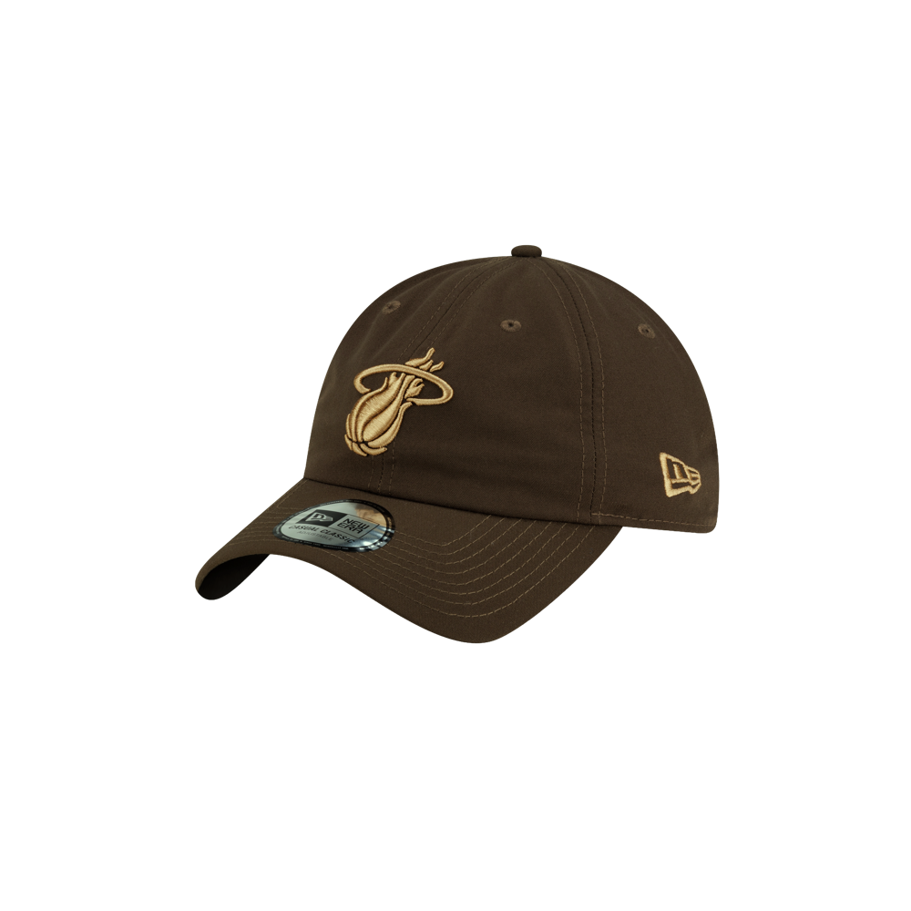 Olive green, one-size-fits-most polyester Court Culture x New Era Olive Dad Hat featuring a gold Miami Heat logo on the front.