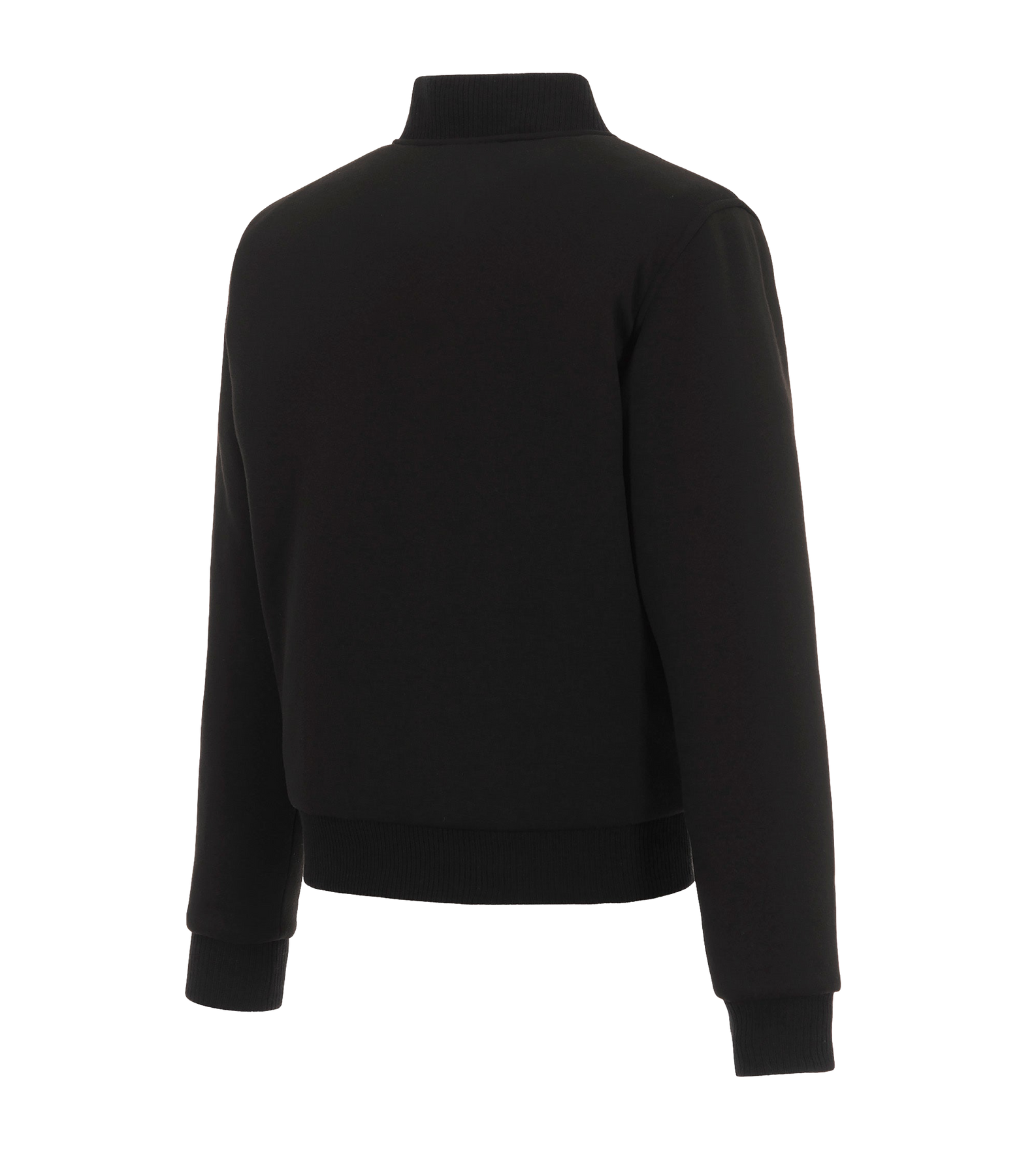 The JH Designs Miami HEAT Ladies Reversible Fleece Jacket is a black, long-sleeve polyester jacket with a high collar and ribbed cuffs and waistband, shown from the back against a white background.