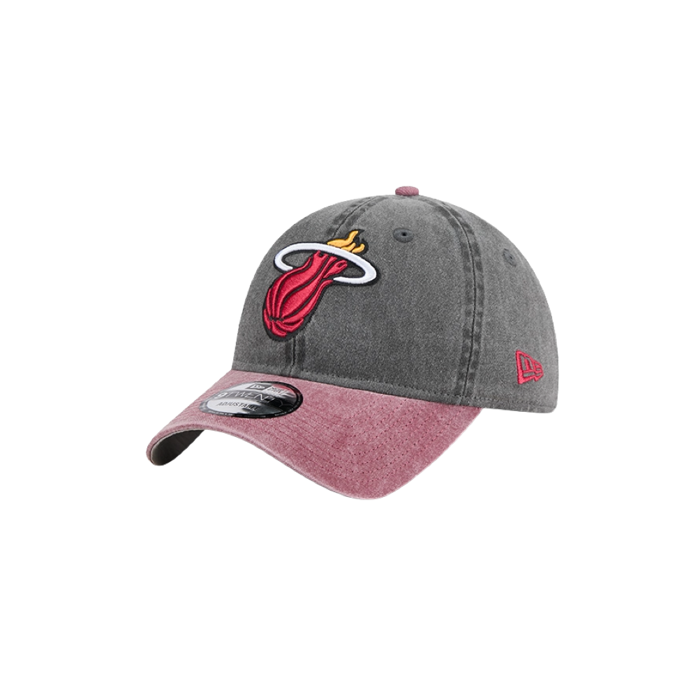 Miami HEAT black washed dad hat with gray crown and faded red curved brim, embroidered logo front. - New Era Miami HEAT Black Washed Dad Hat