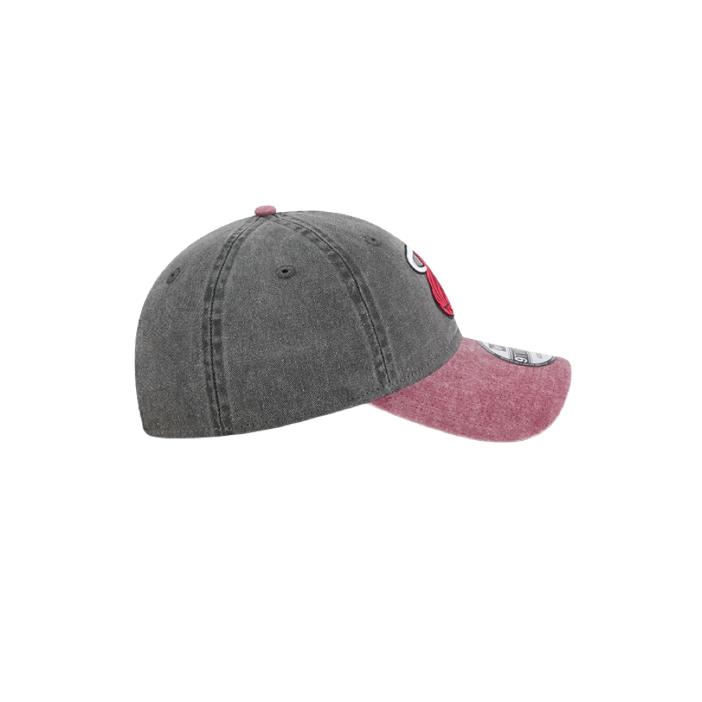 Black washed dad hat with pink brim and embroidered Miami HEAT logo on front panel. - New Era Miami HEAT Black Washed Dad Hat