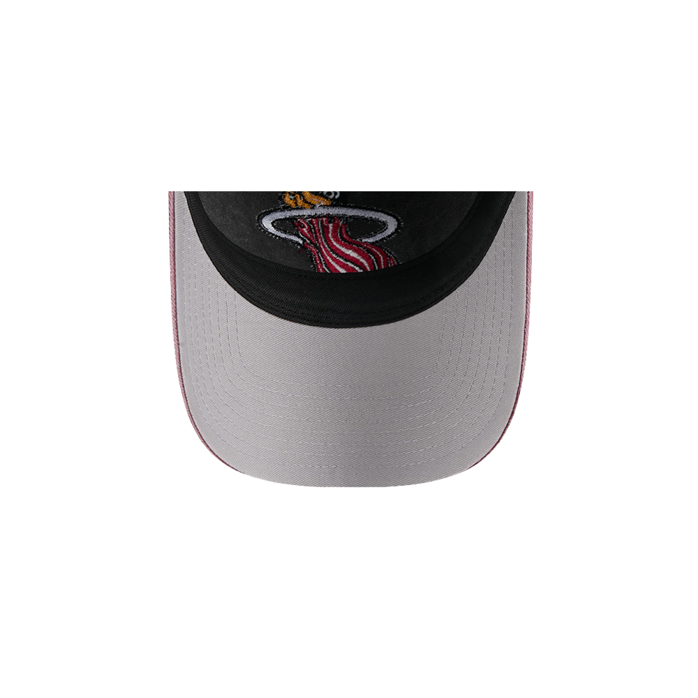 Black and gray New Era dad hat featuring embroidered Miami HEAT logo on the front. - New Era Miami HEAT Black Washed Dad Hat