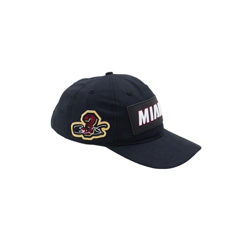 Black Miami HEAT Dad hat with red and white Miami logo patch and embroidered Heat team emblem on side. - Pro Standard Dwyane Wade MIAMI Dad Hat